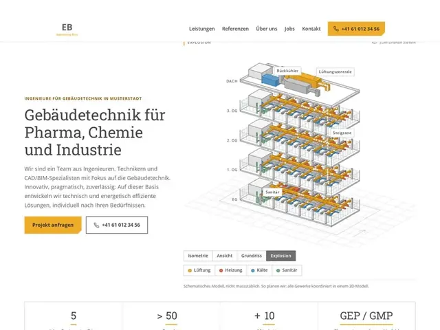 Startseite von Engineering Büro, gebaut von honeyflow
