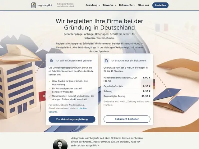Startseite von registerpilot, gebaut von honeyflow