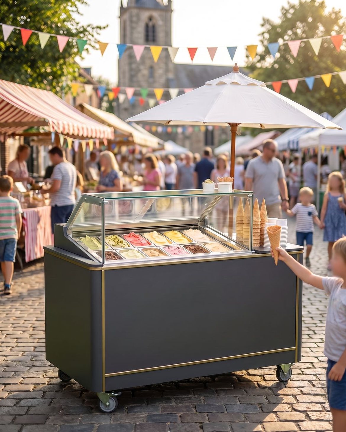 Mobile Eisbar auf einem Sommerfest mit Marktständen