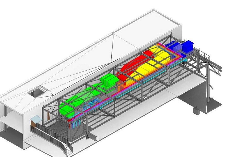 BIM-Modell der Lüftungsanlagen mit farbigen Kanälen